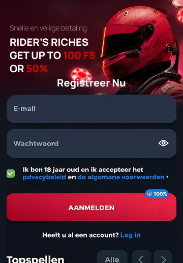 Gokkast met SPIN-knop op mobiel scherm